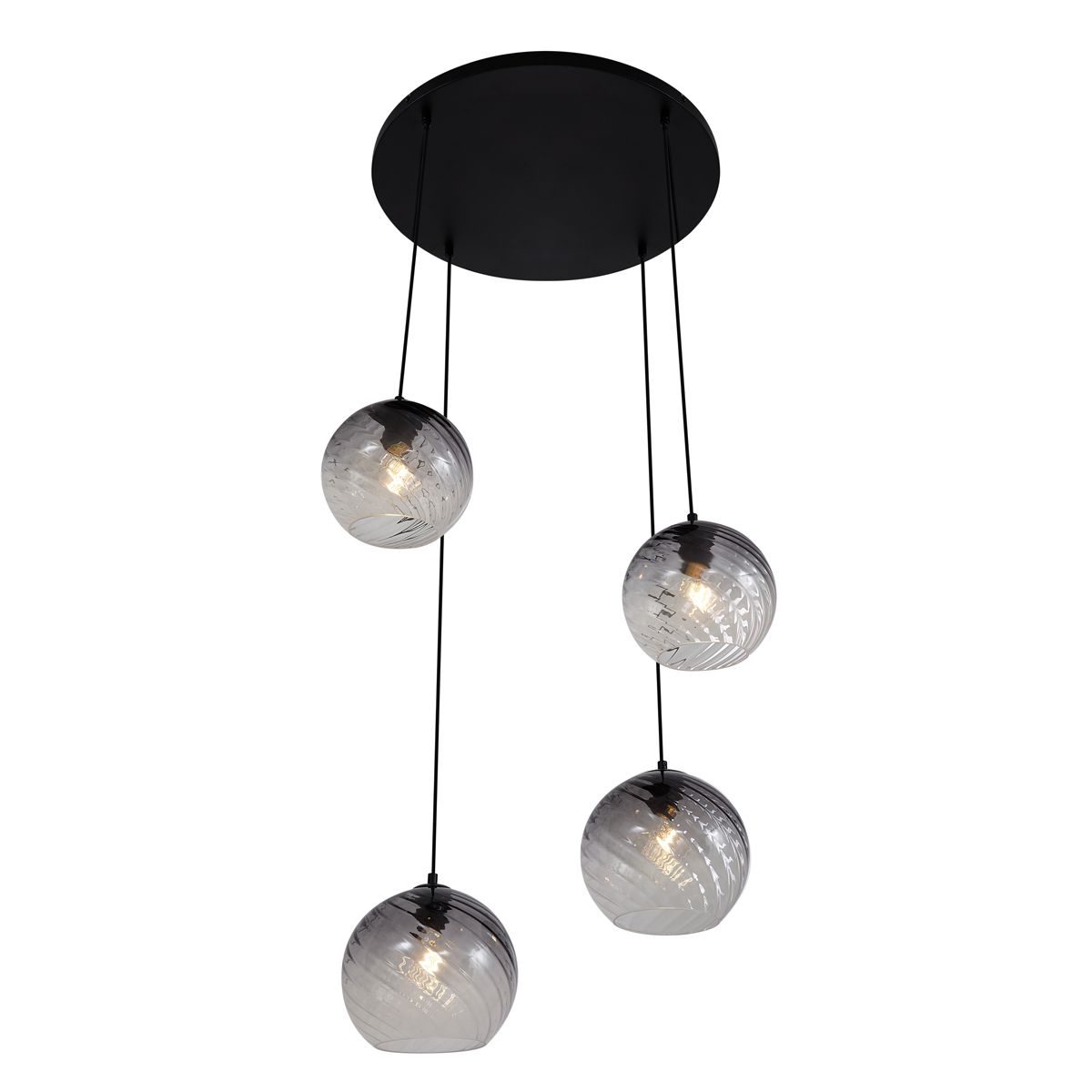 Art Deco hanglamp zwart met smoke glas rond 4-lichts - Bao