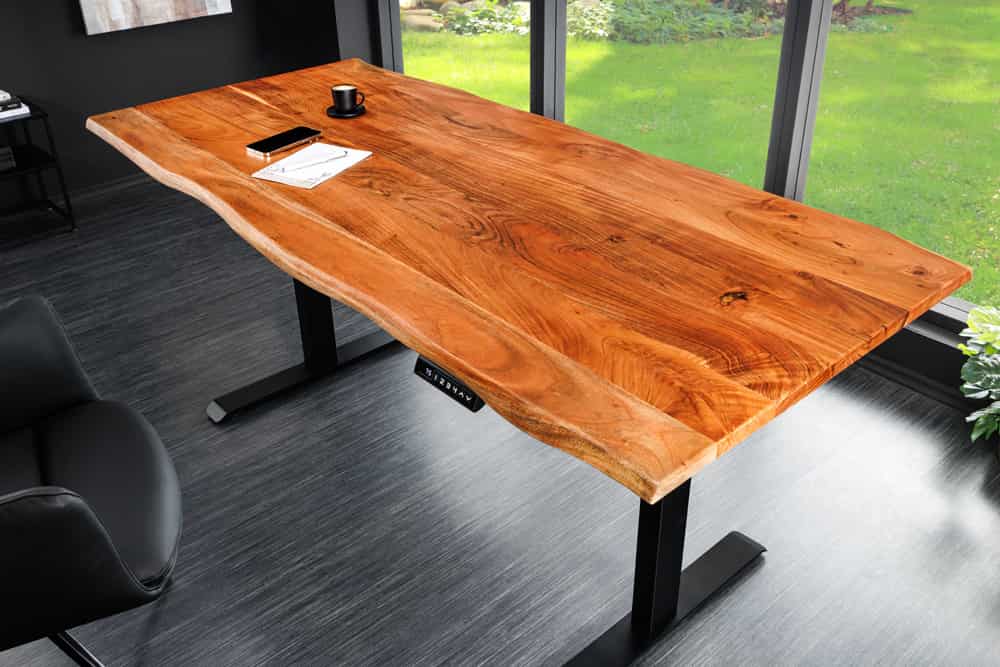 Höhenverstellbarer Schreibtisch MAMMUT 160cm natur Akazie Massivholz Baumkante