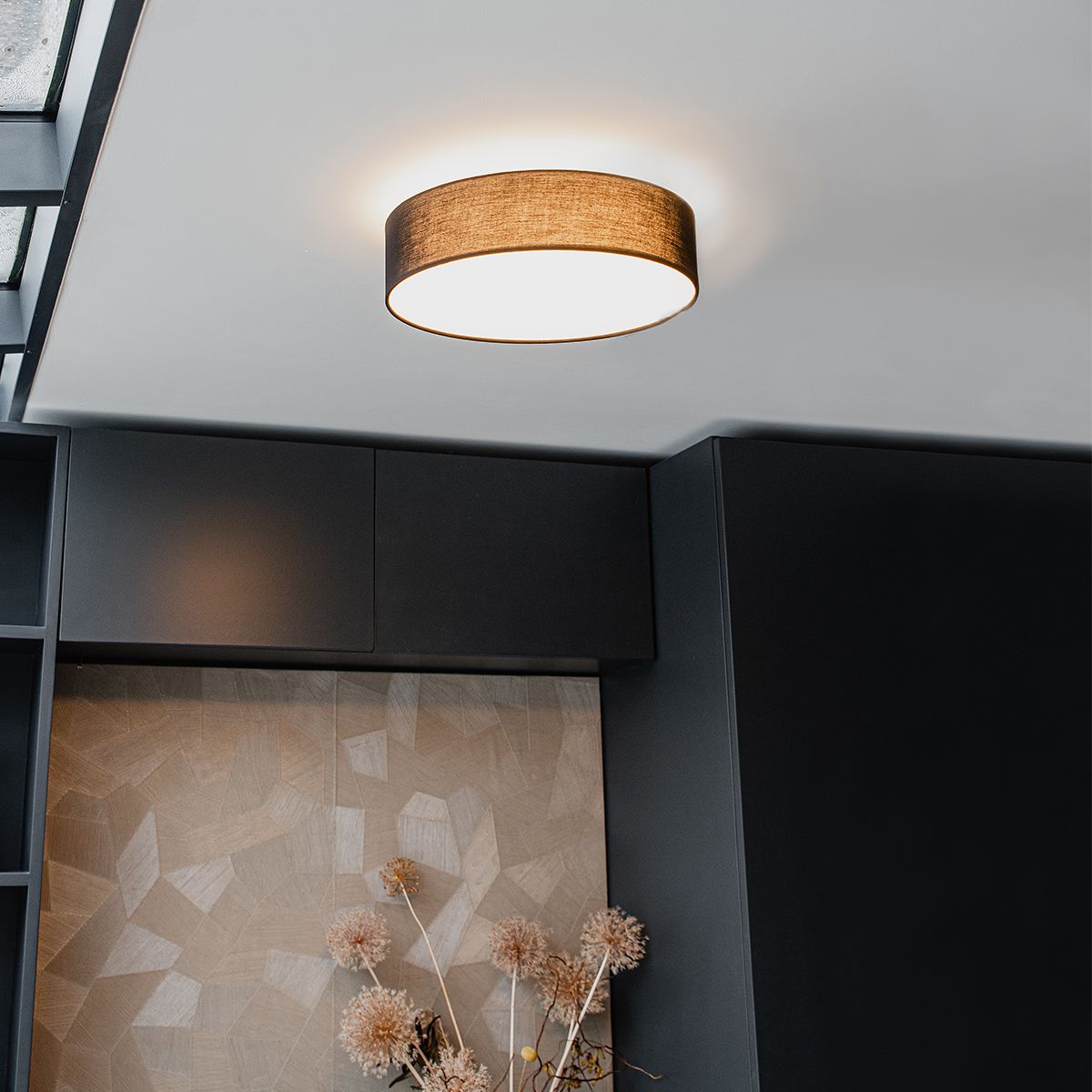 Plafondlamp zwart 40 cm incl. LED - Drum LED