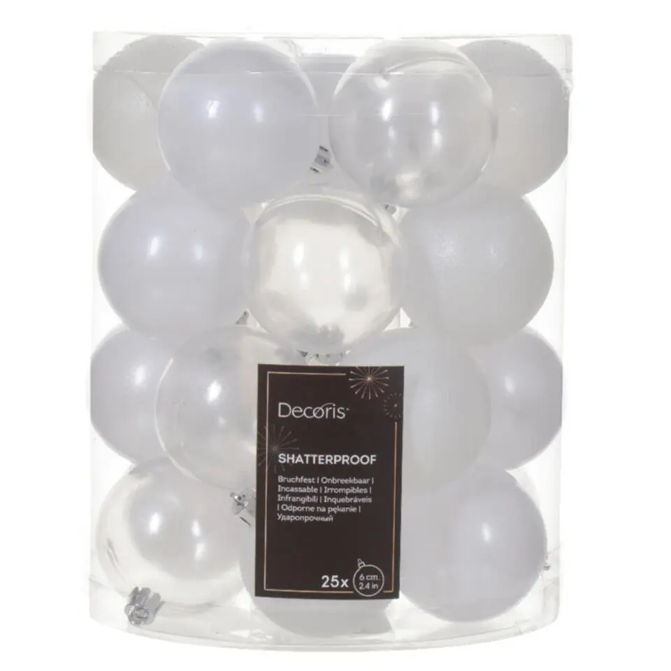 Decoris kunststof kerstballen - 25x stuks - 8 cm -wit