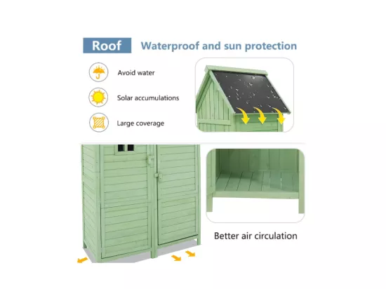 Abri de jardin en bois de sapin - remise à outils avec 2 étagères intégrées - H 173 cm - toit imperméable en PVC - Vert
