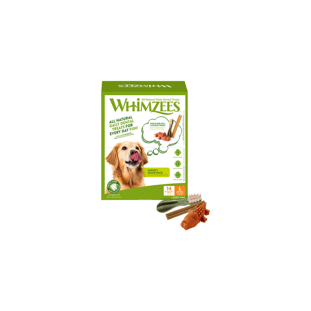 Whimzees godbidder blandet box L, 14 stk - 840 g