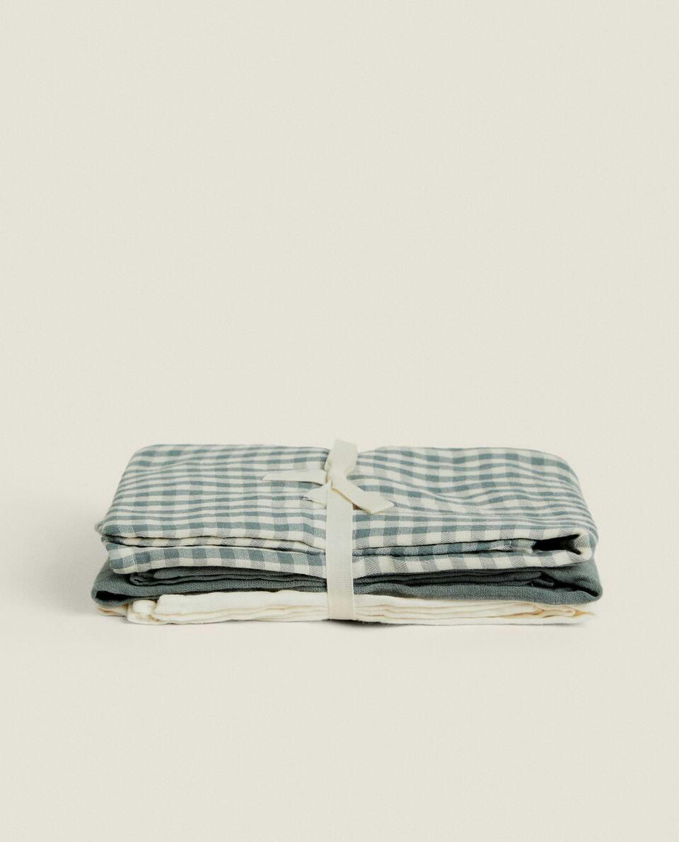 Paninhos de musselina xadrez vichy para crianças (pacote com 3)