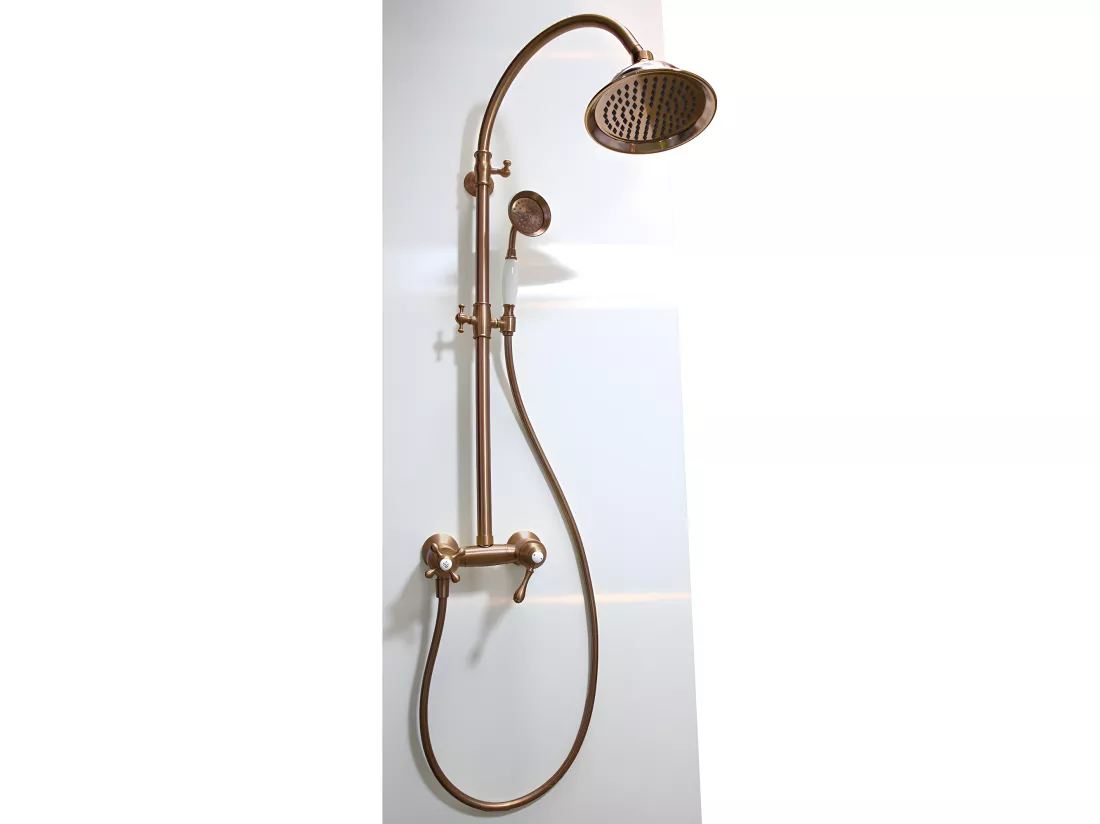 Leeds colonne de douche rétro cuivre brossé mitigeur mécanique - Essebagno