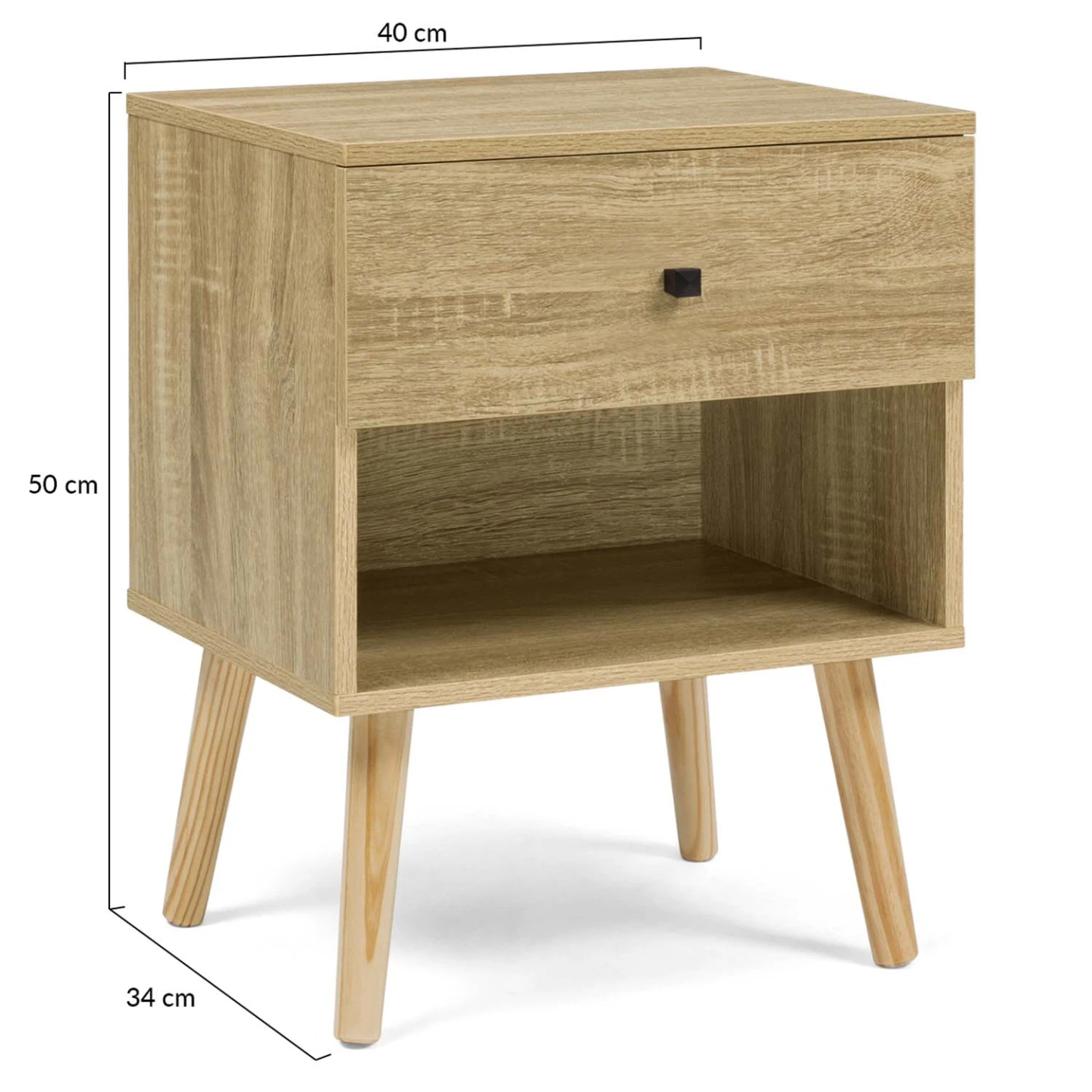 Lot de 2 tables de chevet EMMIE scandinaves 1 tiroir avec niche hêtre