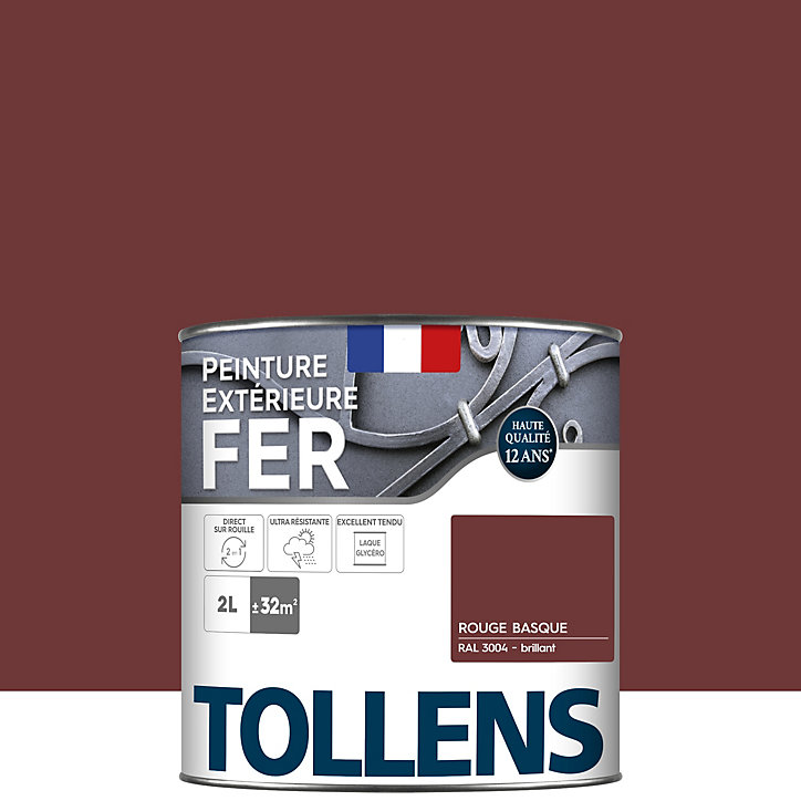 Peinture extérieure fer Tollens brillant rouge basque 2L
