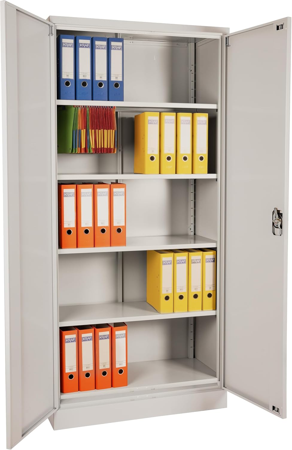Sigma Aktenschrank, Metall, 92 x 42 x 195 cm, abschließbar, 2 Flügeltüren, 4 Regale, Schloss mit schlüssel, grau
