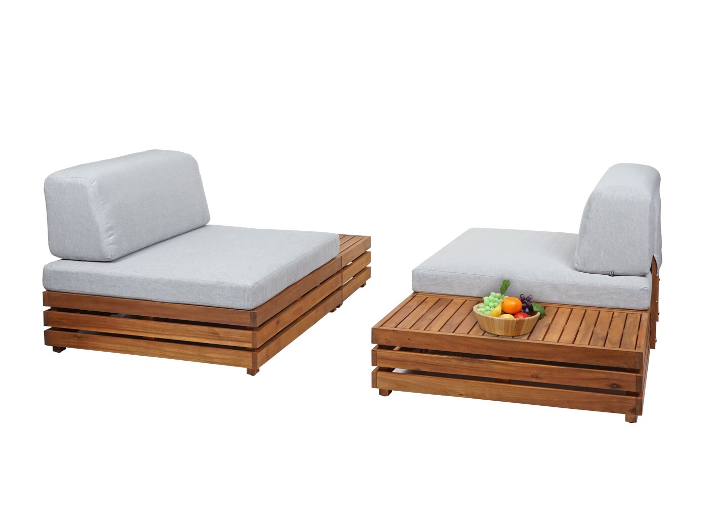 Garten-Garnitur MCW-L28, Lounge-Set Sitzgruppe Lounge-Sessel Sofa, Spun Poly Akazie Holz MVG ~ Polster hellgrau