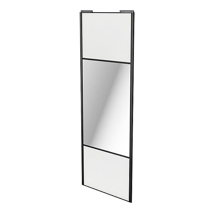 Porte de placard coulissante avec miroir blanc profil noir GoodHome Arius H. 248,5 x L. 92.2 cm + amortisseurs