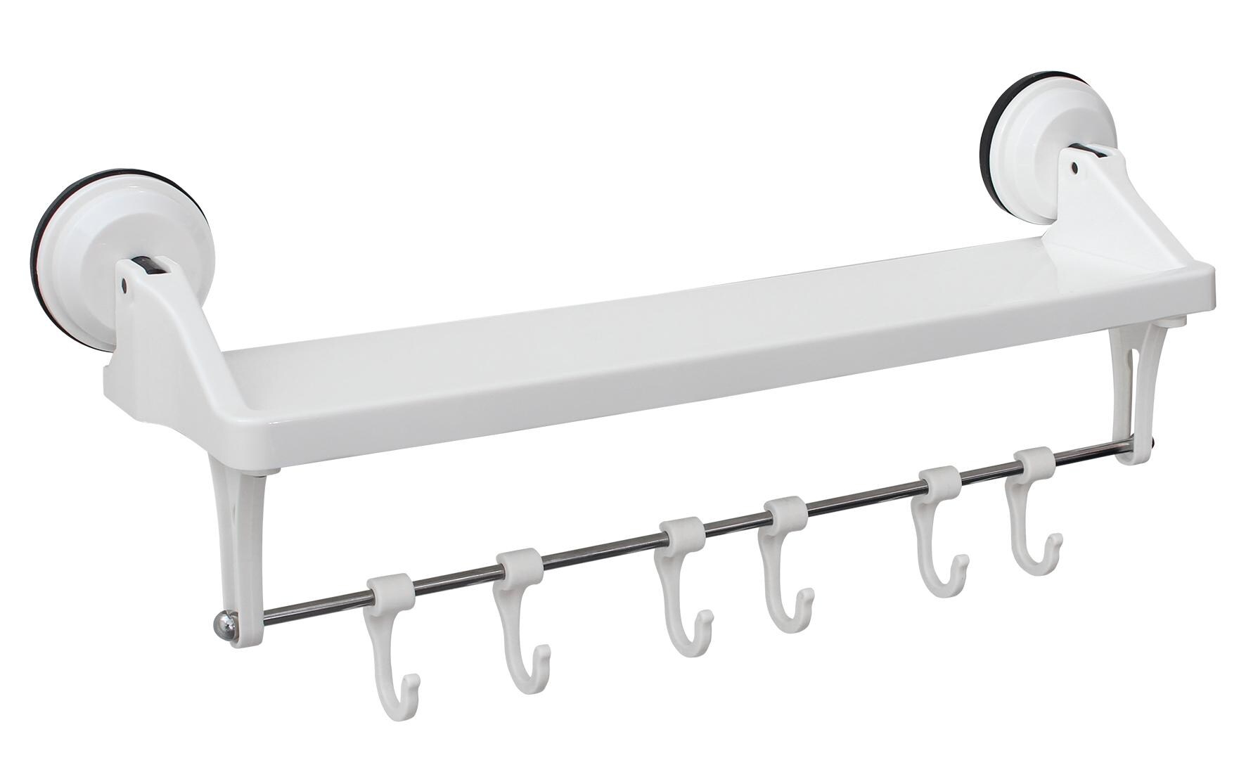 Saugnapf-Regal mit Haken WeissAbstellfläche mit Saugnäpfen und Haken