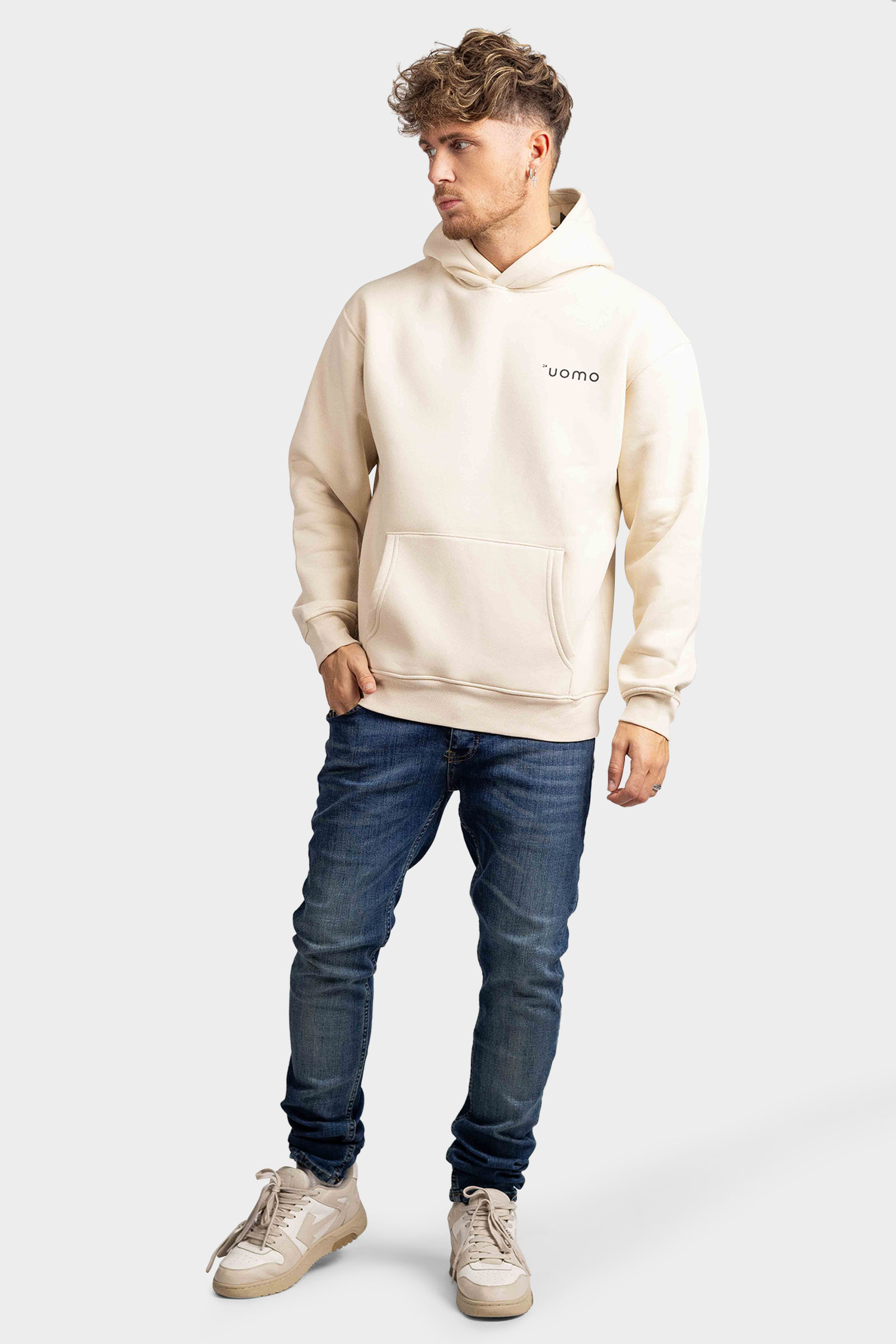 24 Uomo Basic Hoodie Zand Heren