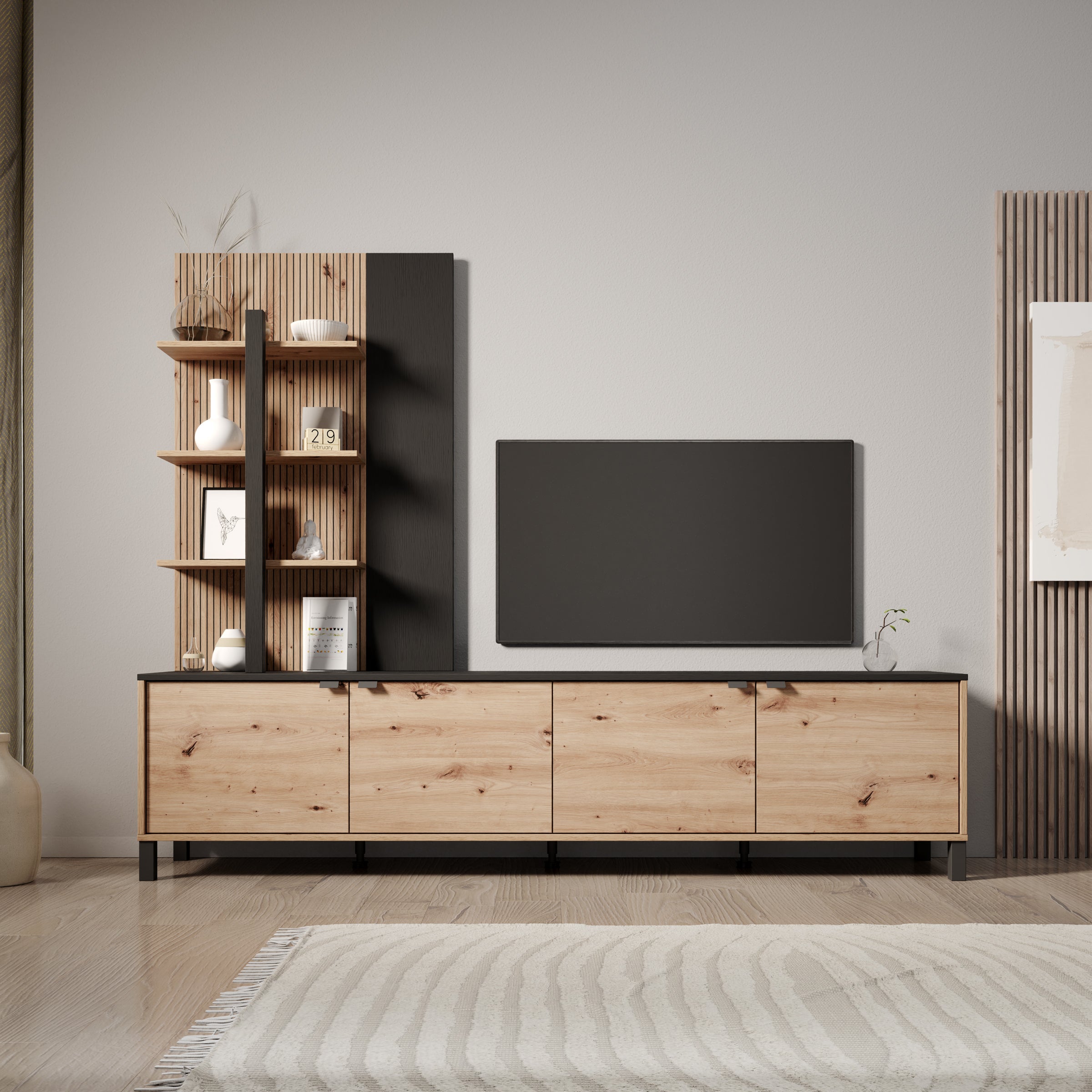Merlo - Wandmeubel - Eikenpatroon - 208x40x167 cm