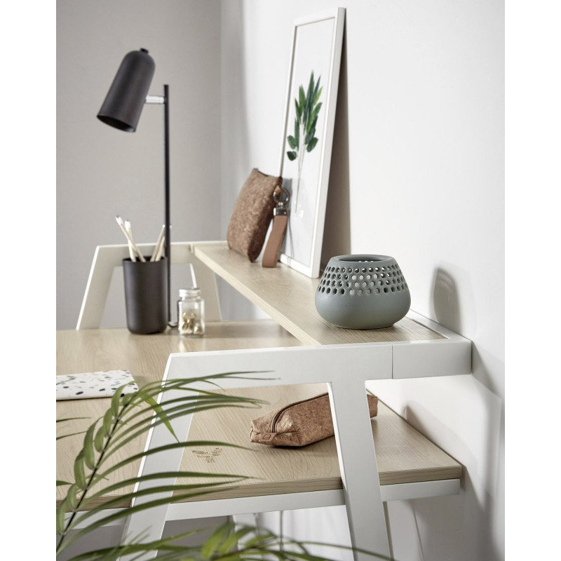 Bureau Aarhus en mélamine finition naturelle et pieds en acier blanc 115 x 60 cm