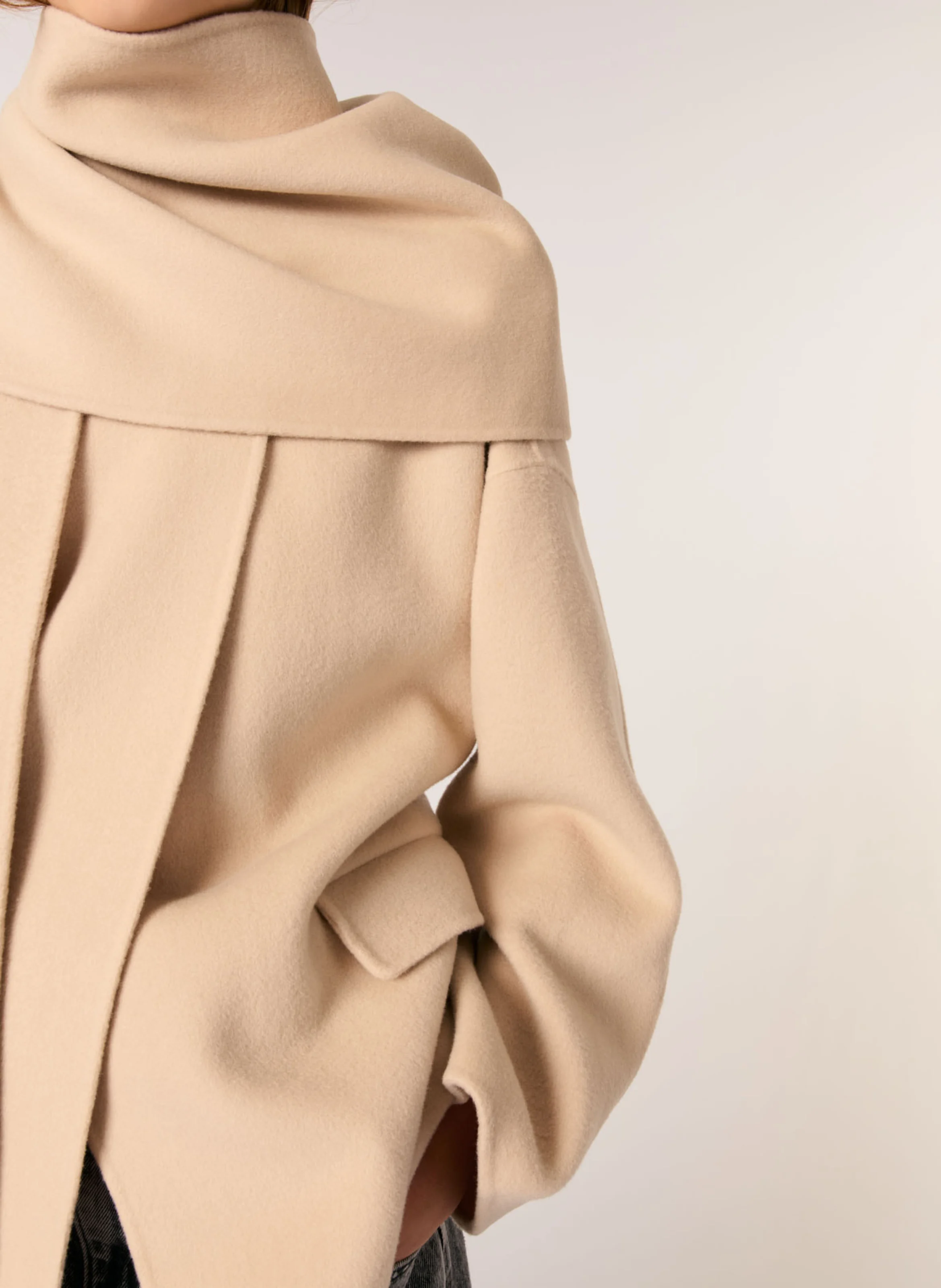 Manteau écharpe intégrée en laine mélangée| Beige
