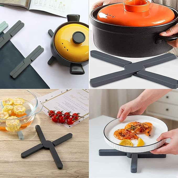(Ø20cm) Gummi Anti-Rutsch Küchen Untersetzer Klappbarer Topflappen für Topf / Pfanne / Teller - Schwarz