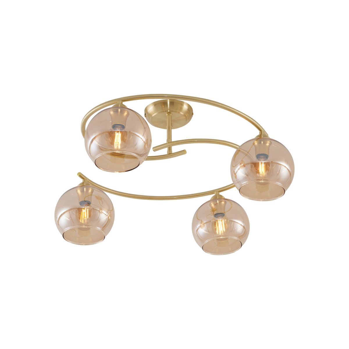 Moderne plafondlamp messing met amber glas 4-lichts - Alanis