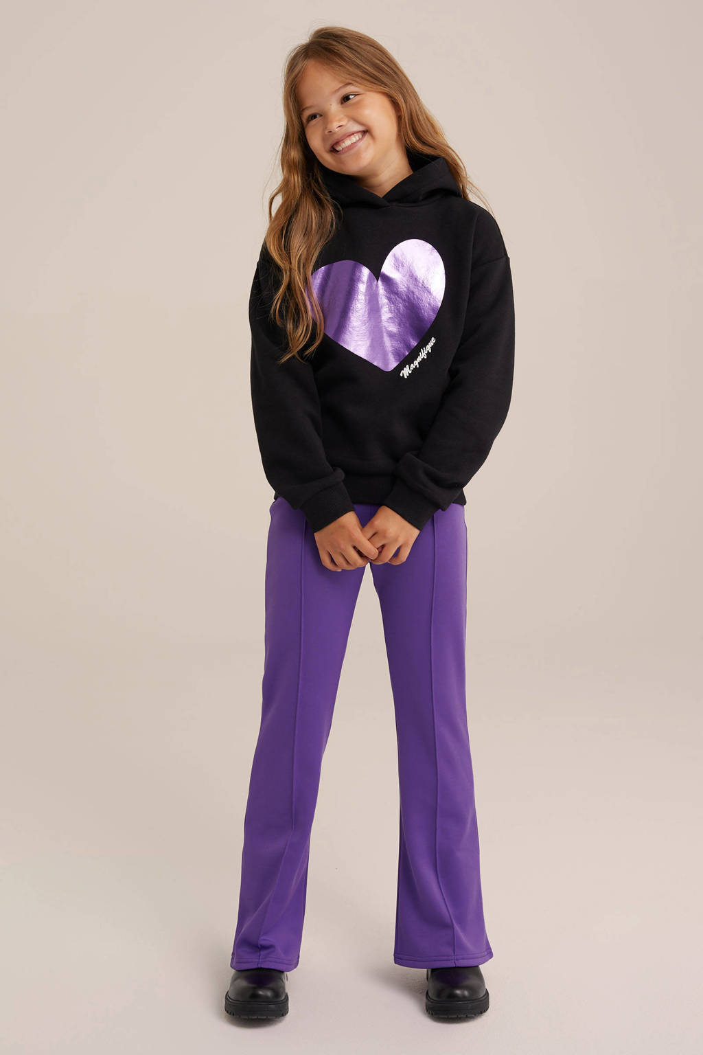 WE Fashion hoodie met printopdruk zwart/paars