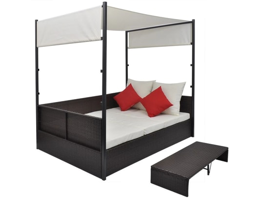 VIDAXL - Lit de jardin avec auvent marron 190x130 cm résine tressée