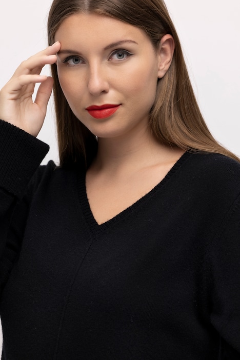 Pullover, edler Wollmix, Biese, V-Ausschnitt, Langarm