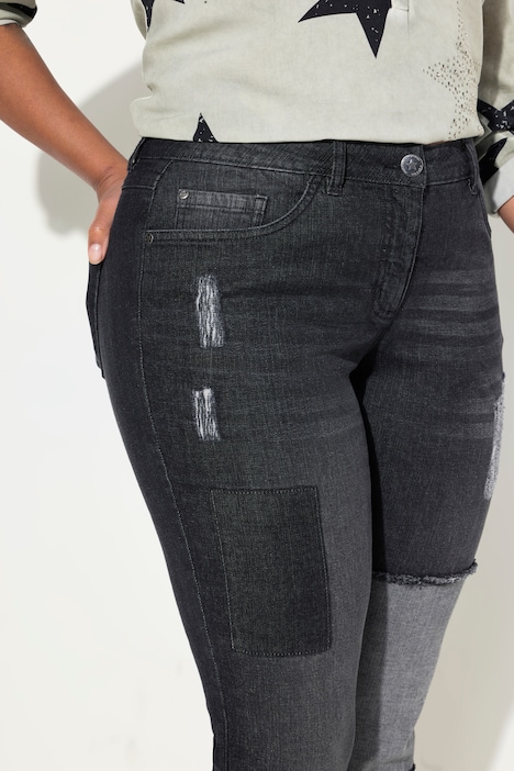 Jeans, weites Bein, Patches, 5-Pocket, Umschlagsaum