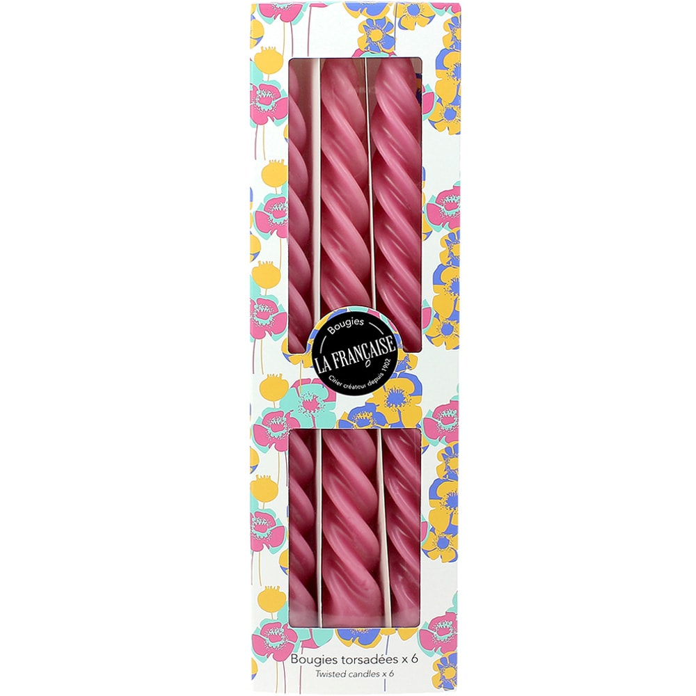 Coffret de 6 bougies torsadées - Rose Candy