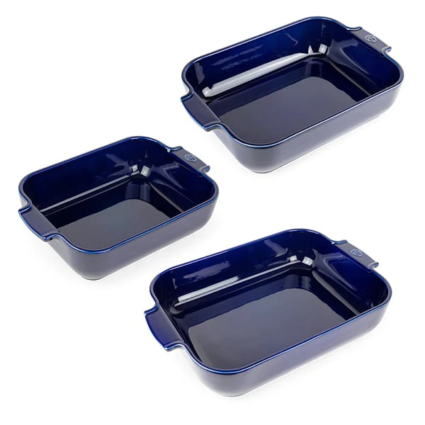 Set de 3 plats à four rectangulaires bleu céramique, 25, 32 et 40cm Pe