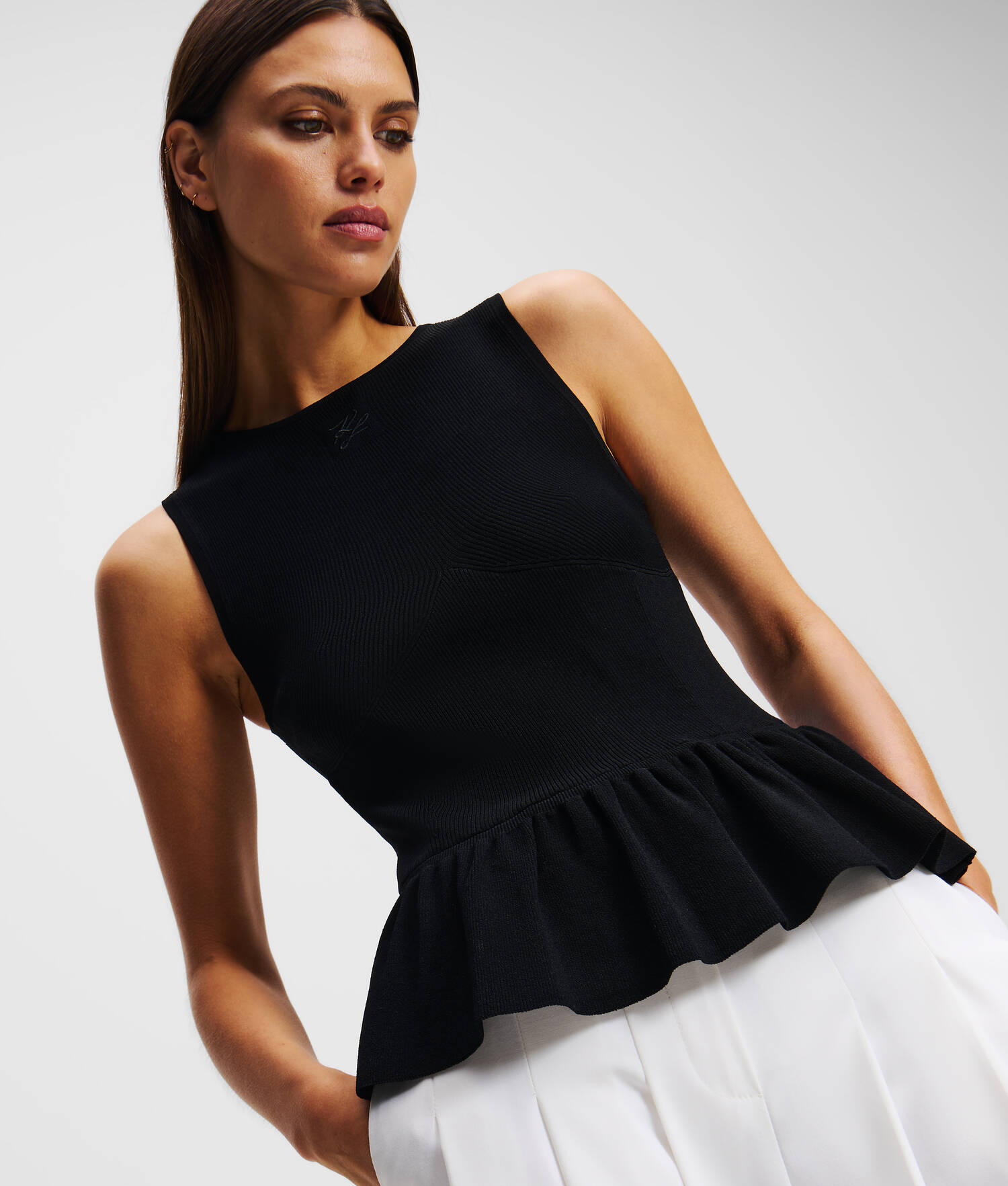 TOP TRICOT PEPLUM SANS MANCHES - Noir