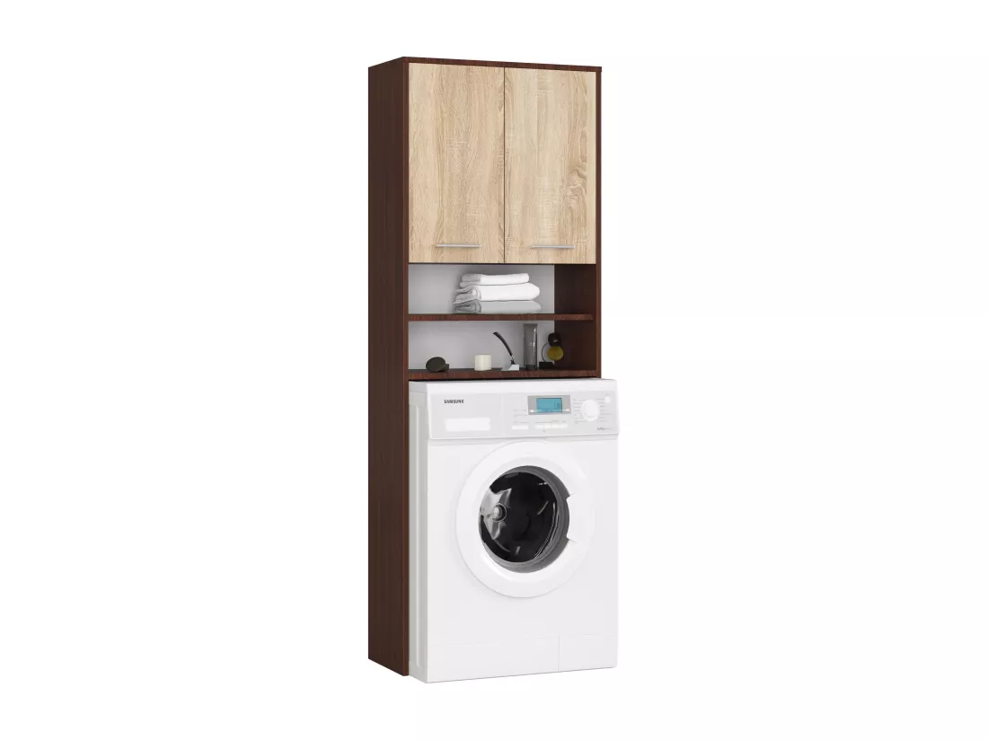 meuble machine a laver 2 portes marron bois 4 étagères 64x30x180 cm
