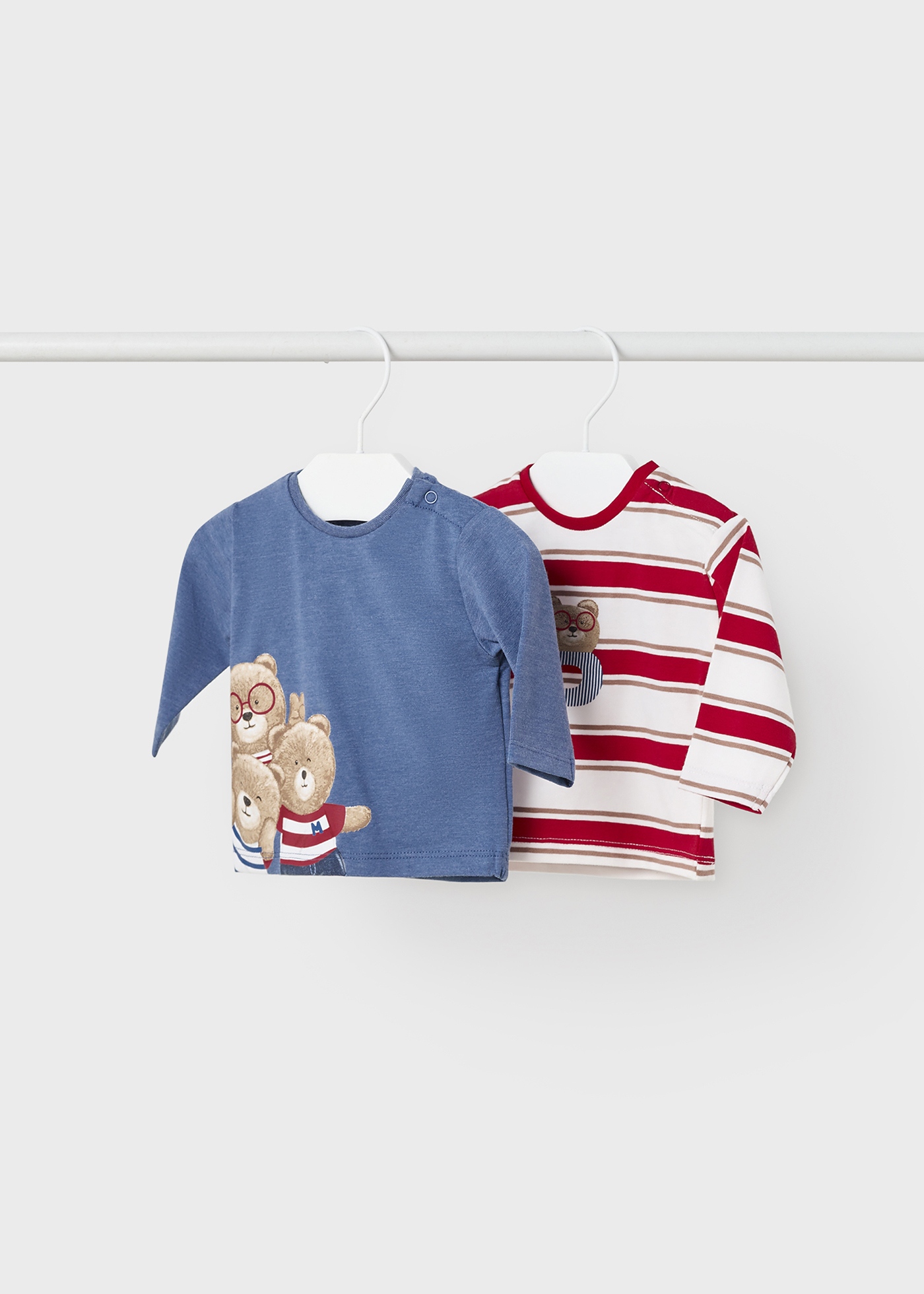 Conjunto de 2 camisetas de algodão de manga comprida para recém-nascidos.