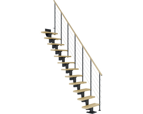 Pertura Spiros Antraciet Middentrap, Recht, 75 cm, Esdoorn Gelamineerde Houten Leuning, Gelakt, 11 Treden / 12 Stijgers