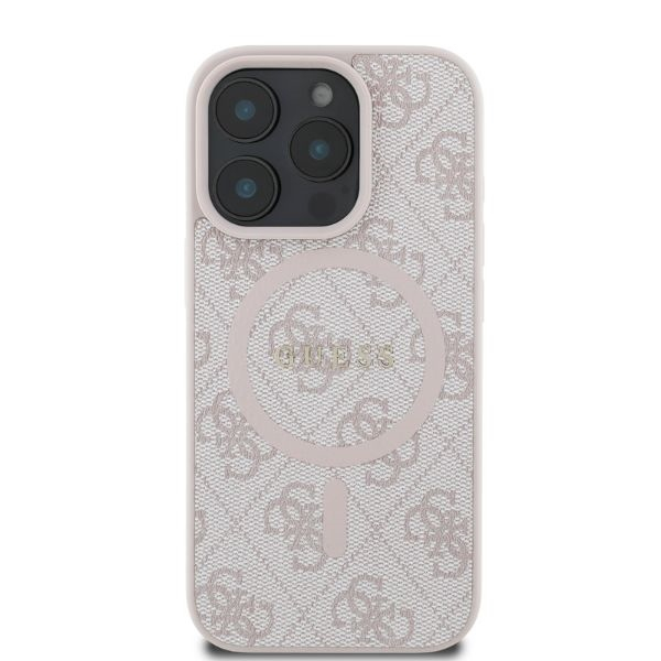 iPhone 16 Pro MagSafe Leder Hardcase Hülle 4G Ring Classic Logo (GUHMP16LG4GFRP) - Rosa