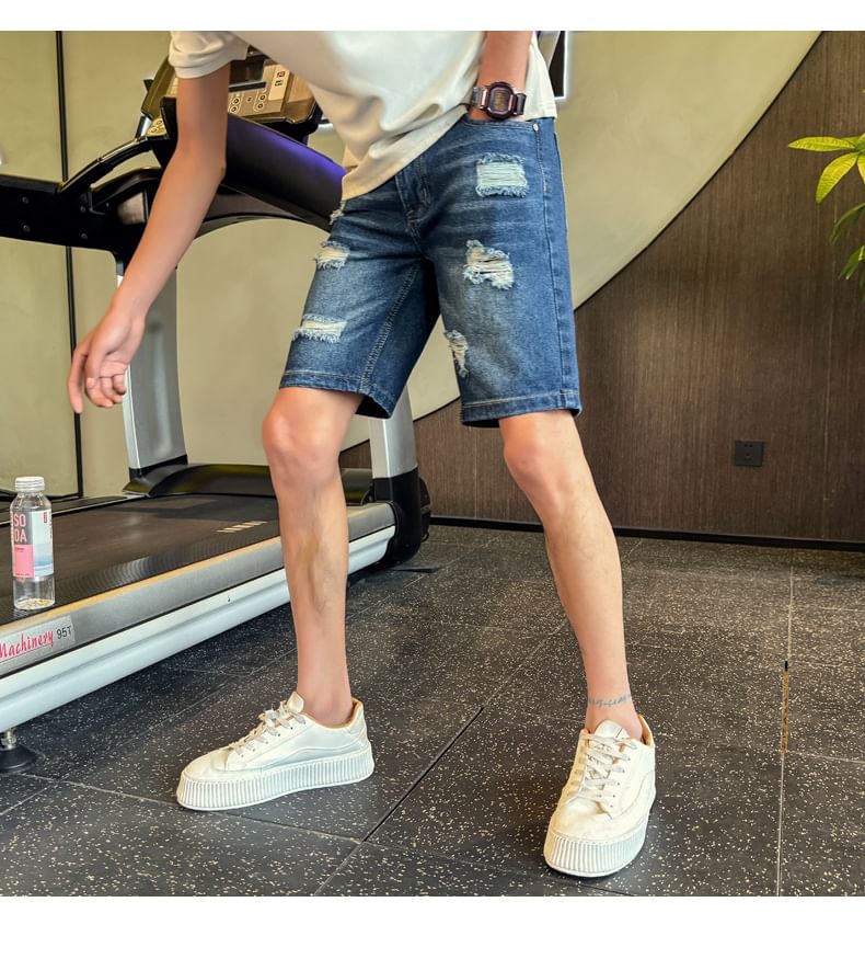 Andrei - Hoge taille denim shorts met distressed effect