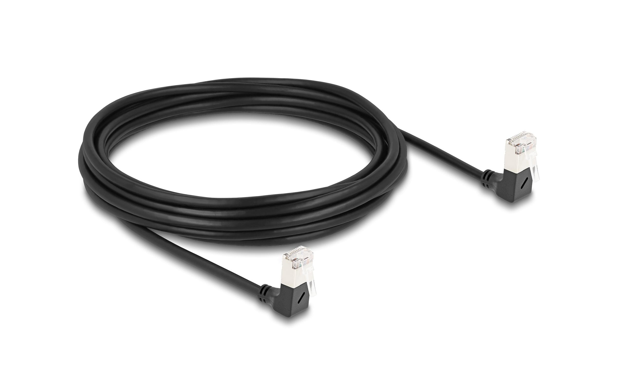 Patchkabel 90° gewinkelt Cat 6A, S/FTP, 5 m, SchwarzDelock RJ45 Netzwerkkabel Cat.6A S/FTP Slim 90° unten / unten gewinkelt 5 m schwarz