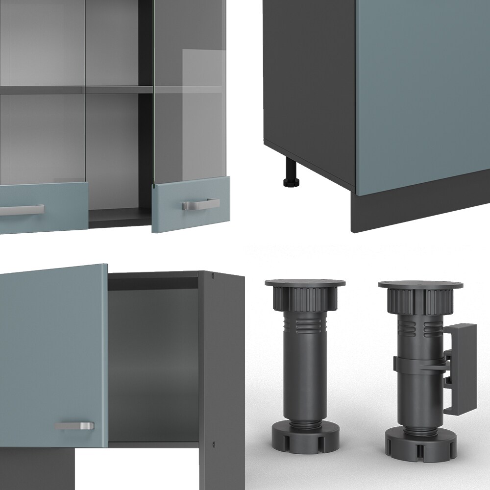 Vicco Küchenzeile R-Line Solid Anthrazit Blau Grau 300 cm modern Küchenschränke Küchenmöbel