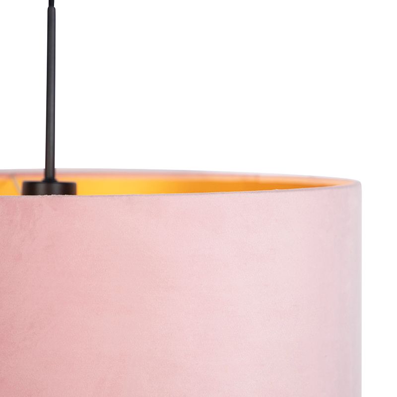 Hanglamp met velours kap roze met goud 50 cm - Combi