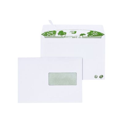 GPV Green - 200 Enveloppes recyclées C5 162 x 229 mm - 80 gr - fenêtre 45x100 mm - blanc - bande adhésive ouverture rapide