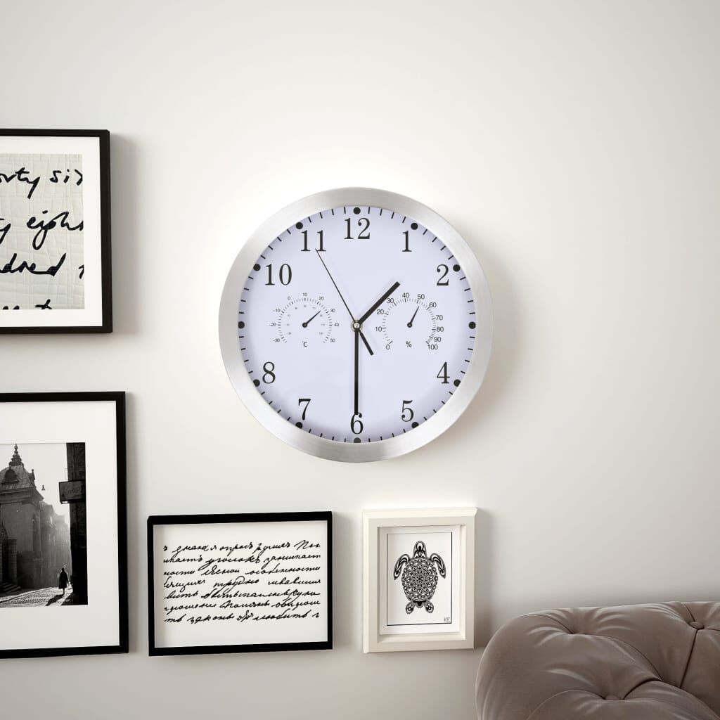 vidaXL Wandklok met hygrometer en thermometer, 30 cm, wit