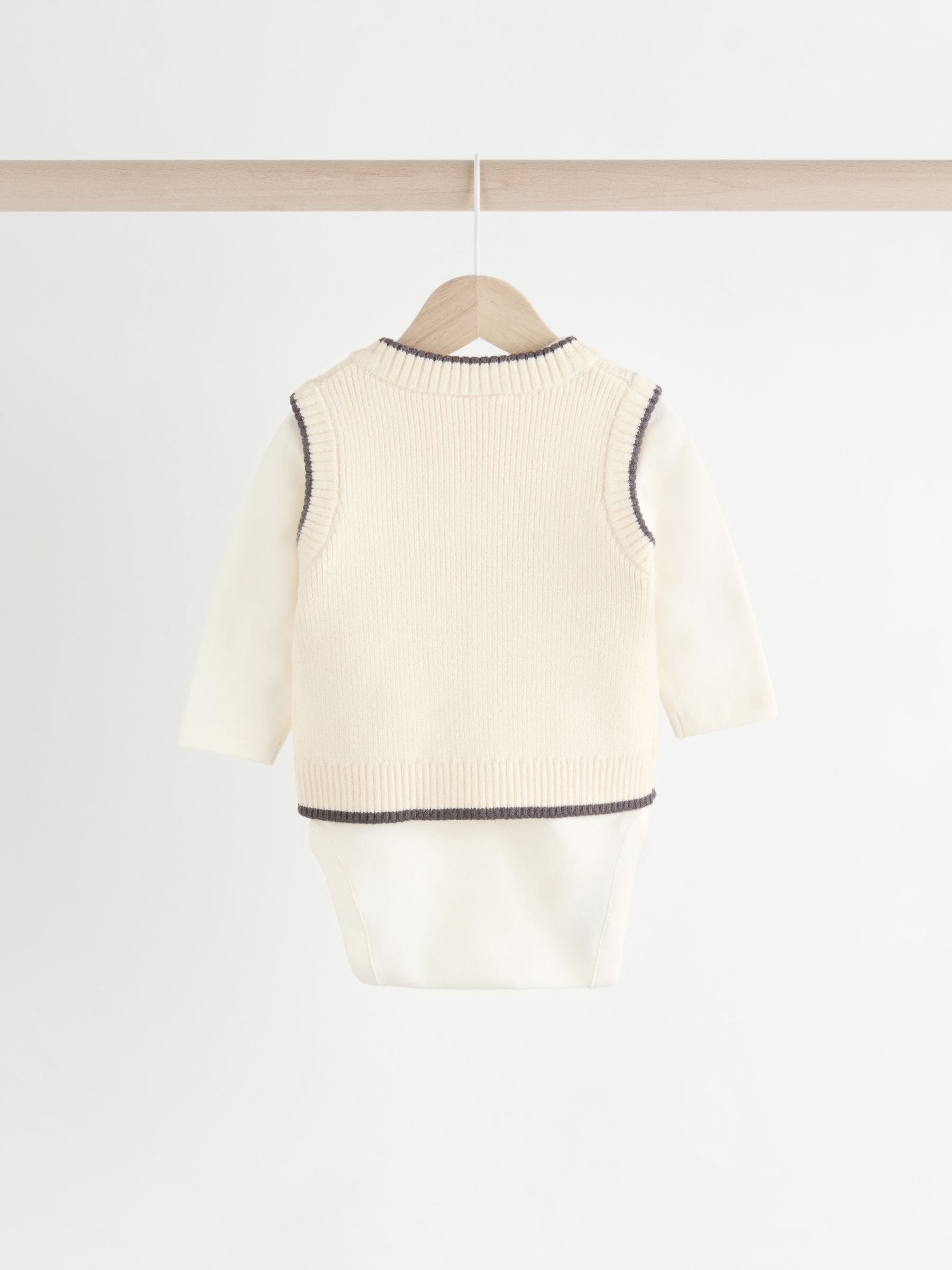 Zwart/wit - Babyset met gebreid vest, top en legging (0mnd-2jr)
