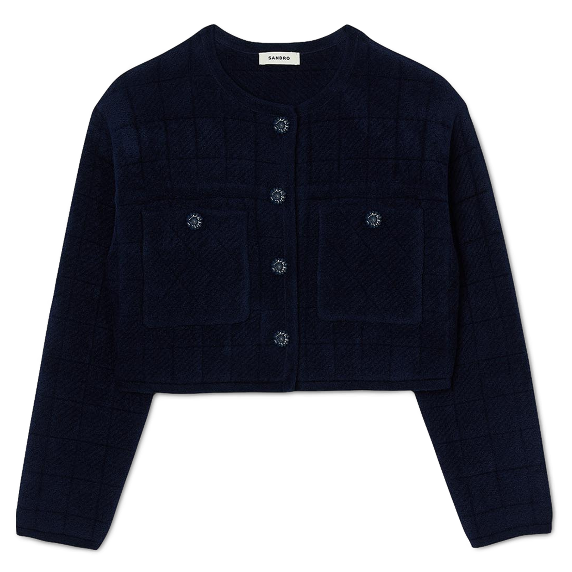 Veste col rond droite en maille | Bleu