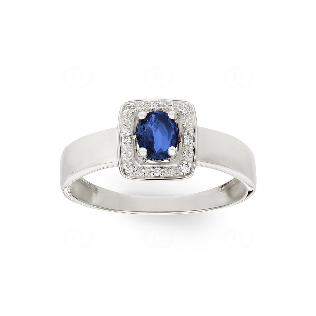 Damenring 750/18 K Weissgold mit Saphir 0.47ct. und Diamanten 0.02ct.