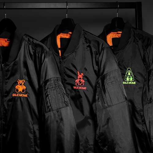 Veste Bomber Lapin Noir Rose Fluo
