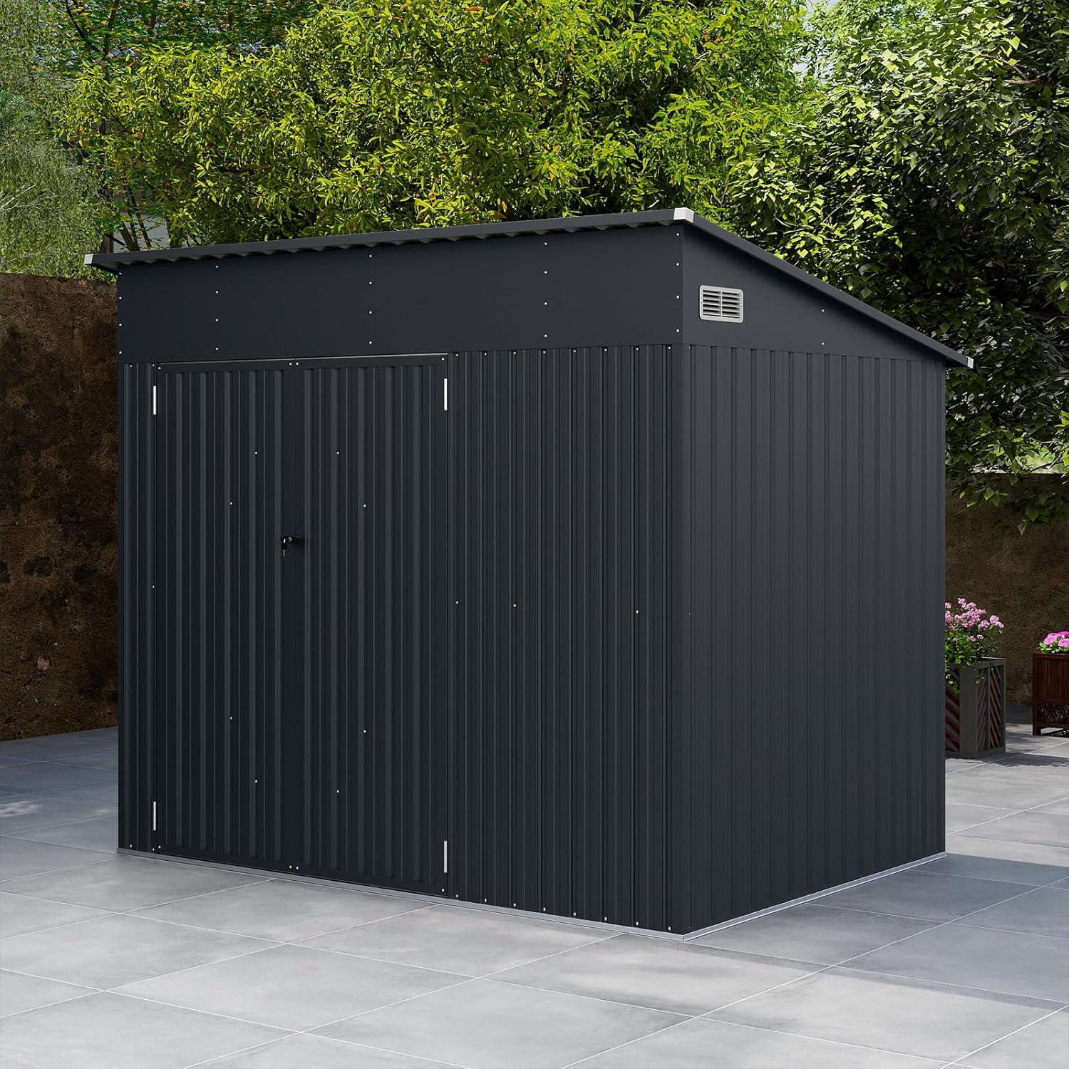 COSTWAY Gartenhaus Metall, 235 x 174 x 197 cm, Gerätehaus mit Vordertür & Seitentür & Pultdach, Geräteschuppen abschließbar, Gartenhütte Gartenschuppen, Garten Schuppen Outdoor