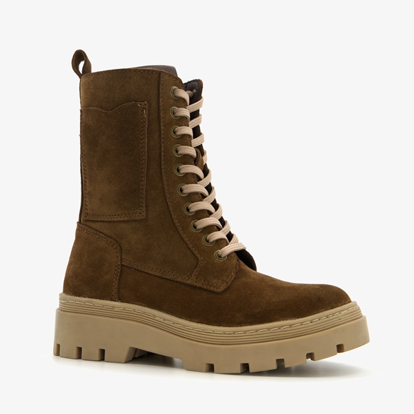 Groot suède meisjes veterboots bruin/beige