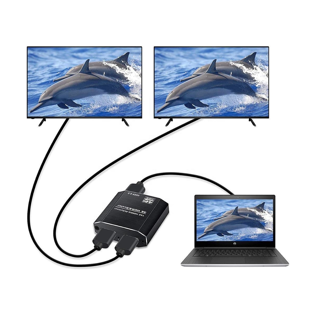 NÖRDIC HDMI Splitter 1 til 2 4K 60Hz HDCP2.2 18Gbps HDMI kabler i bilder som ikke er inkludert