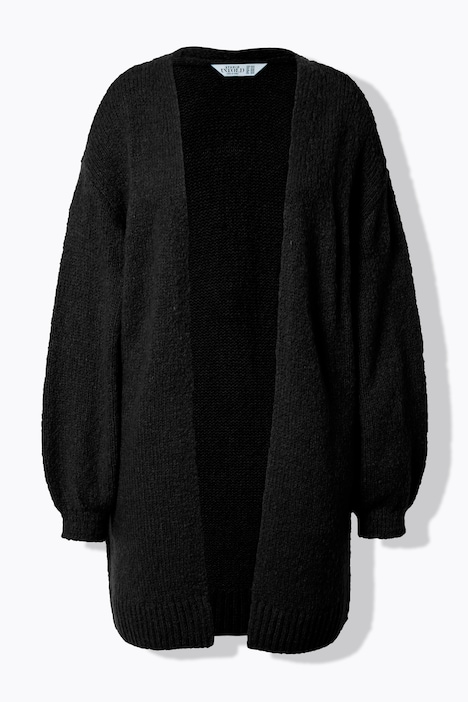 Long-Strickjacke, oversized, offene Form, Langarm