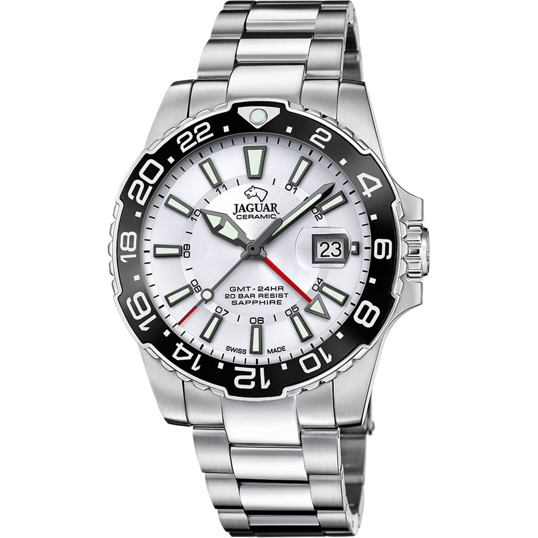 Jaguar Ceramic GMT Executive Date Silbrig / Weiss