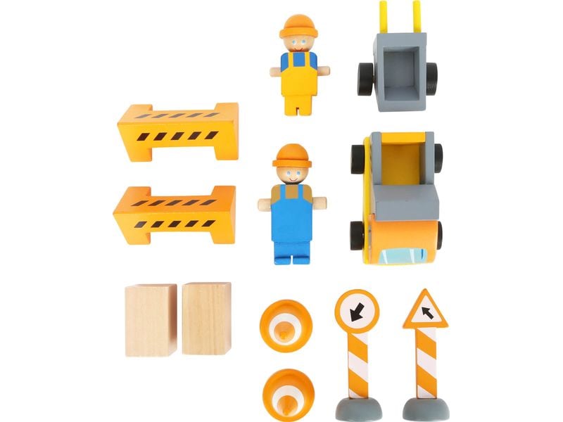 small foot Baukran mit Baustellenzubehör Umfangreiches Spielset aus Holz mit grossem Kran und viel Zubehör