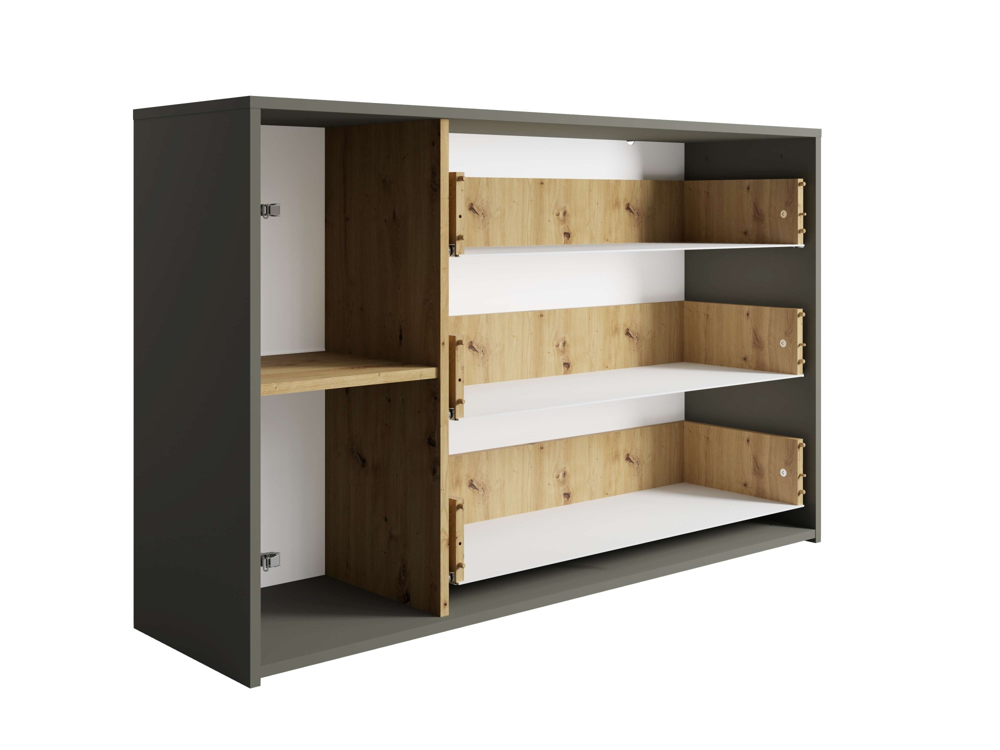 Home affaire Kommode »Kommode Loreto mit 3 Schubladen und eine Tür, B/T/H 125/36/80 cm« Kommode mit Schubladen und Drehtür sowie MDF-Lamellen