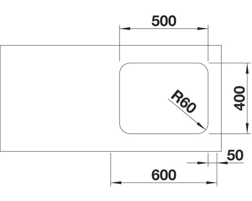 Blanco SUPRA 500-U spoelbak, 530 x 430 mm, roestvrij staal, geborstelde afwerking, 518205