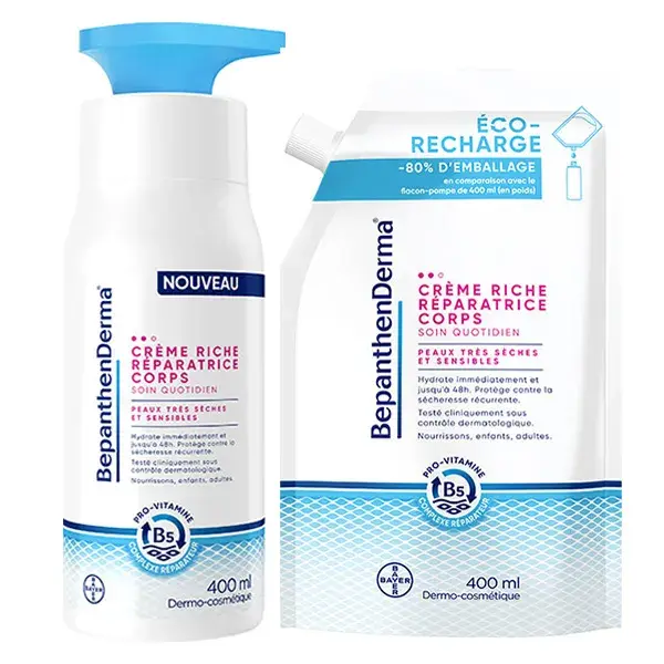 BepanthenDerma® Creme Corporal Reparador Rico para Pele Seca e Sensível 400ml + Refil Ecológico 400ml